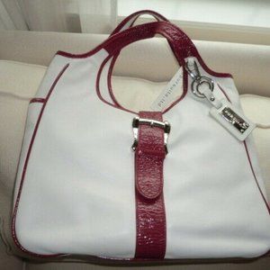 LADIES PURSUIT LARGE WHITE PURSE W/ RED STRAPS NWT